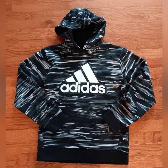 NWT ADIDAS HOODIE SWEATSHIRT PULLOVER CAMO BLACK SIZE LARGE 14-16 - Picture 2 of 6